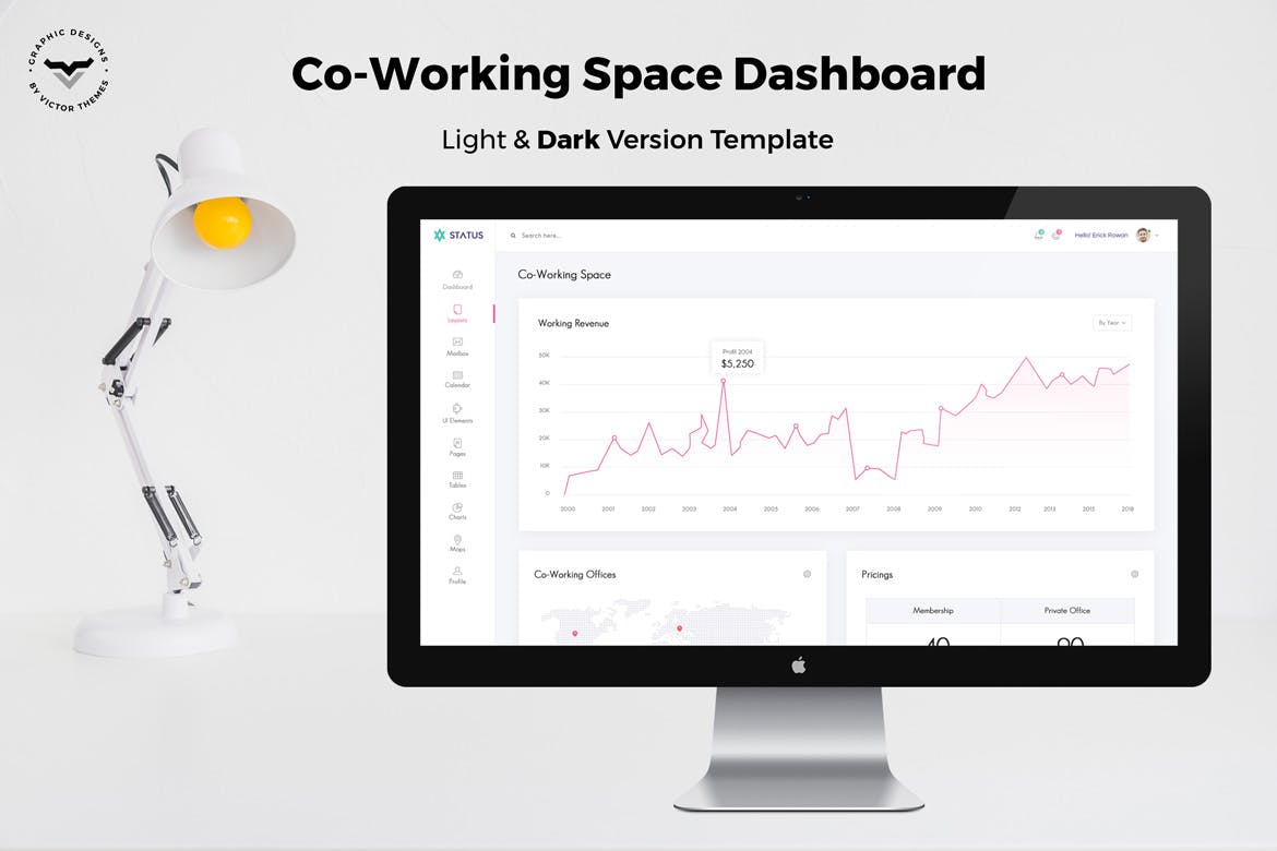 协同工作管理系统后台管理仪表盘UI设计素材库精选套件 Co Working Admin Dashboard UI Kit插图(1)