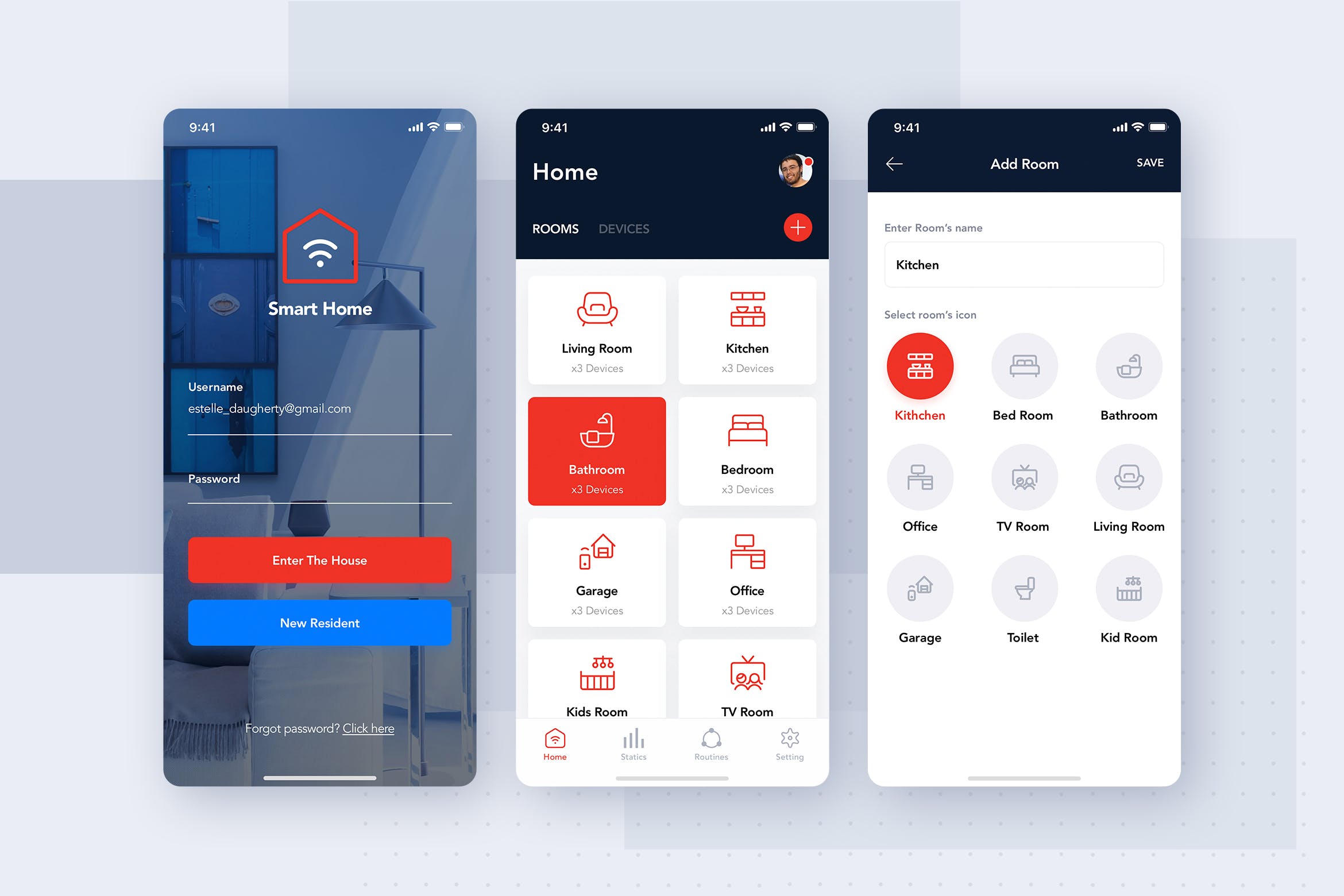 智能家居APP应用设备控制界面设计SKETCH模板 Smart Home Controller Mobile App Concept插图