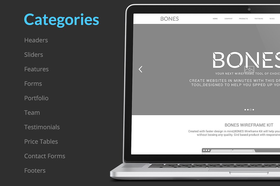 网页设计线框图素材包 Bones Wireframe Kit插图(2)