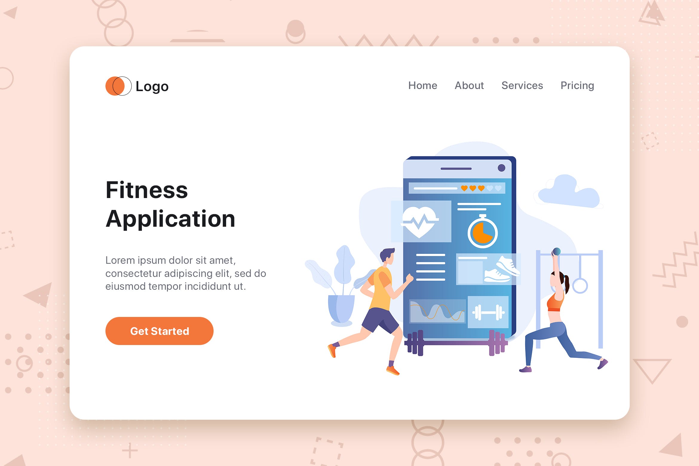 健身运动APP主题网站首页设计概念插画 Fitness App flat concept for Landing page插图
