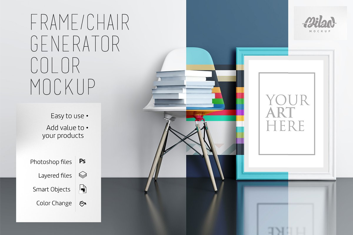 多彩的画框&椅子场景样机展示模板插图(19)