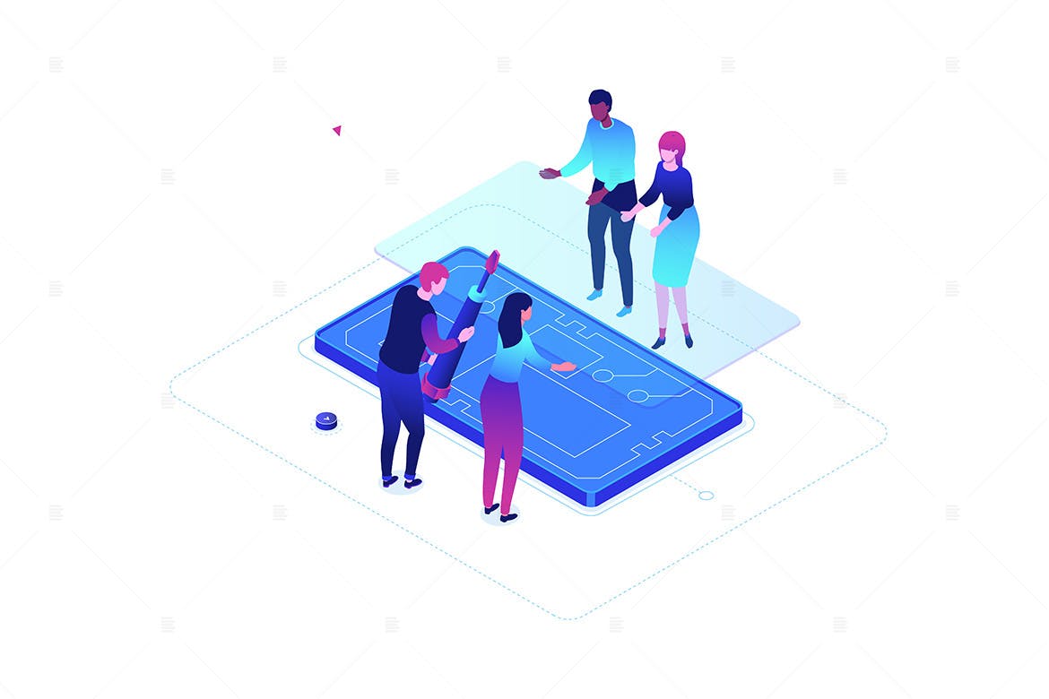 手机维修服务场景等距矢量插画素材库精选 Mobile repair service – isometric illustration插图