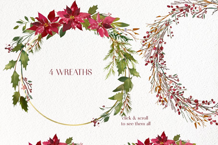 英式斯卡利特圣诞主题水彩素材包 Scarlett Christmas Watercolor Set插图(2)