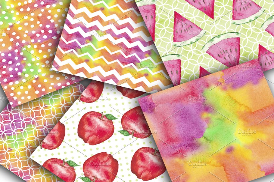 水彩数码水果图案纸张纹理 Fruit Watercolor Digital Papers Pack插图(3)