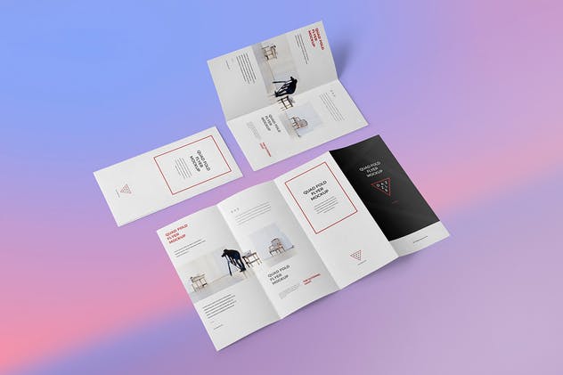 4折页广告传单小册子样机 4 Fold Brochure Mockups插图(1)