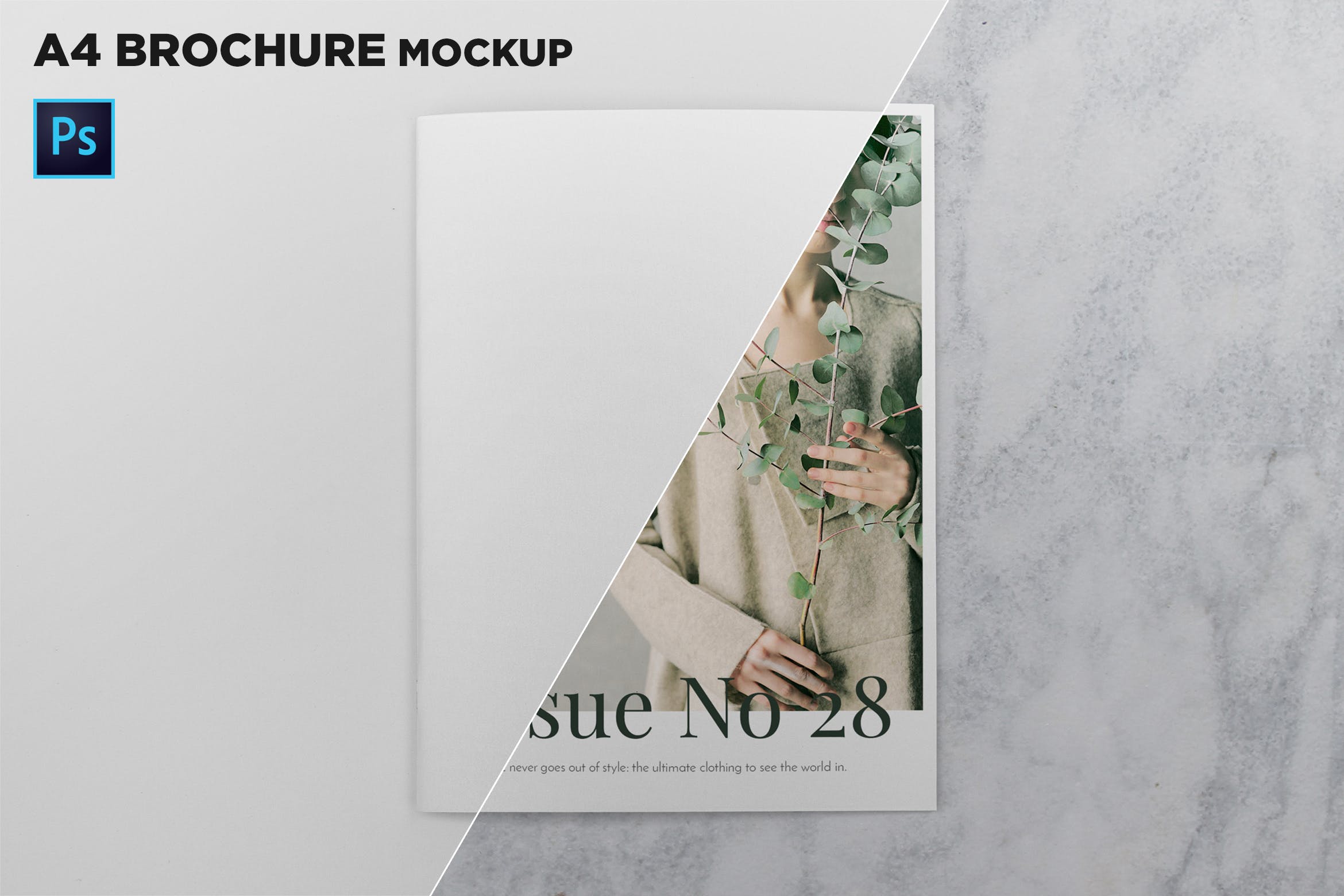 A4宣传小册子/企业画册封面设计俯视图样机素材库精选 A4 Brochure Cover Mockup Top View插图