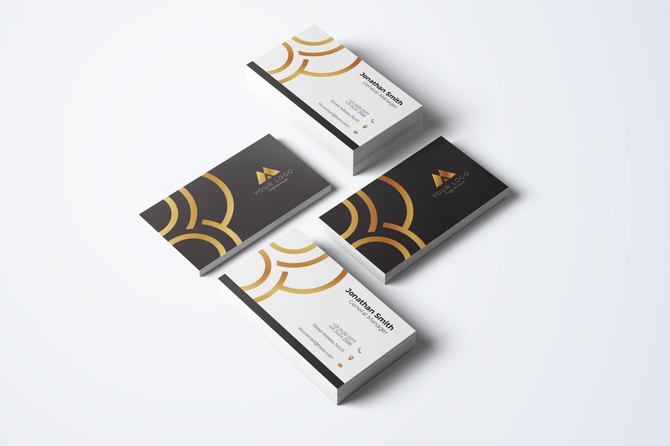 金箔弧线图形企业素材库精选名片模板v68 Business Card Template.v68插图(1)