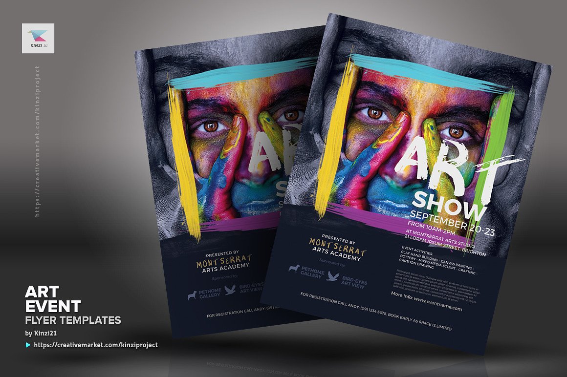 时尚高端的艺术展览海报模板 Art Event Flyer Templates [psd]插图(2)