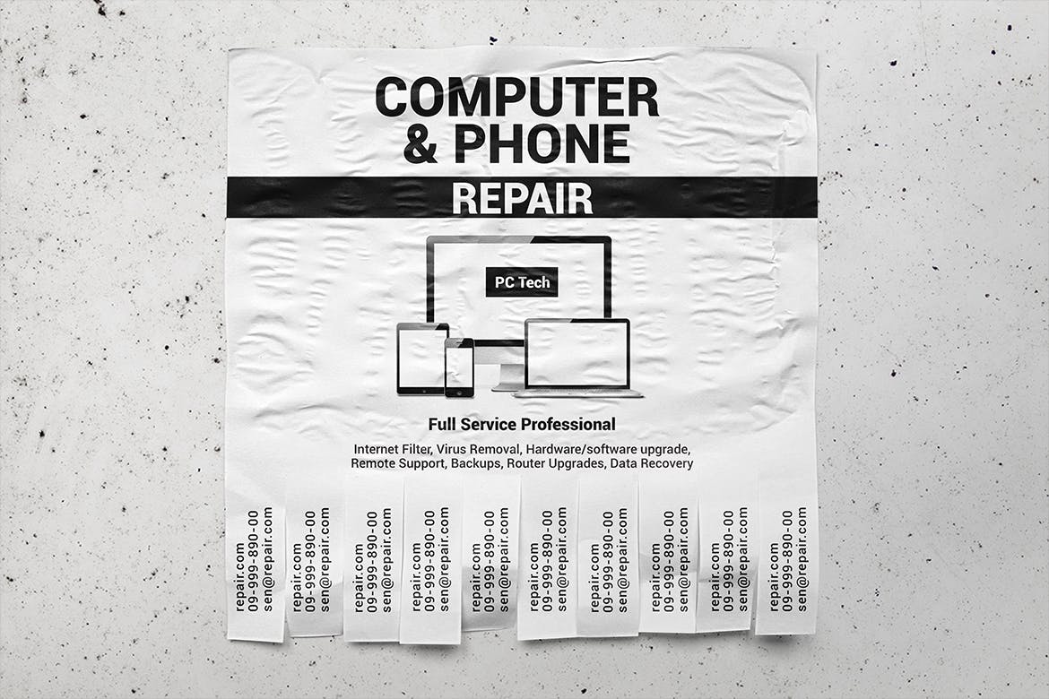 联系方式可撕下广告海报设计张贴效果图样机 Tear-off Ad Flyers Mockup插图(3)