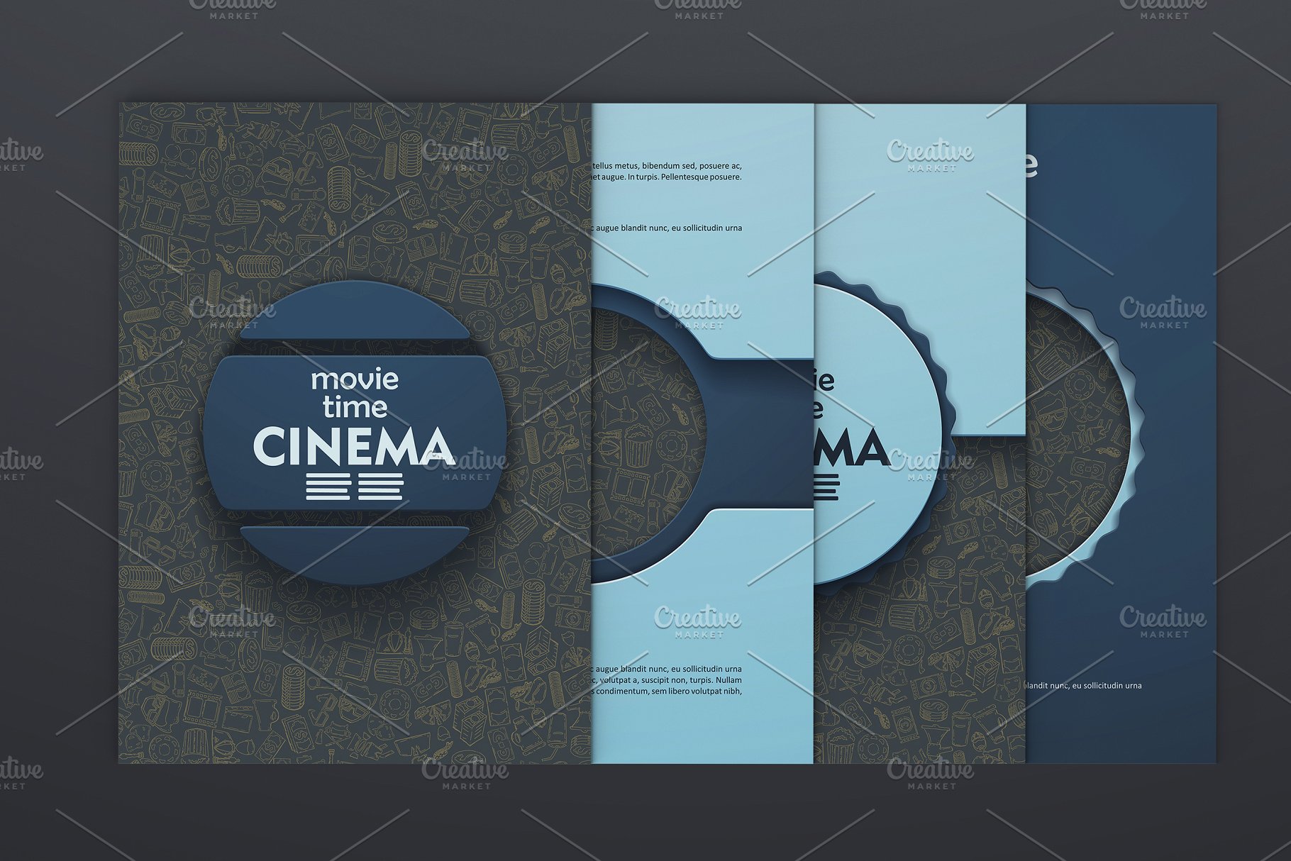 涂鸦背景影院电影宣传小册子模板 Cinema brochures. Doodle backgrounds插图(3)