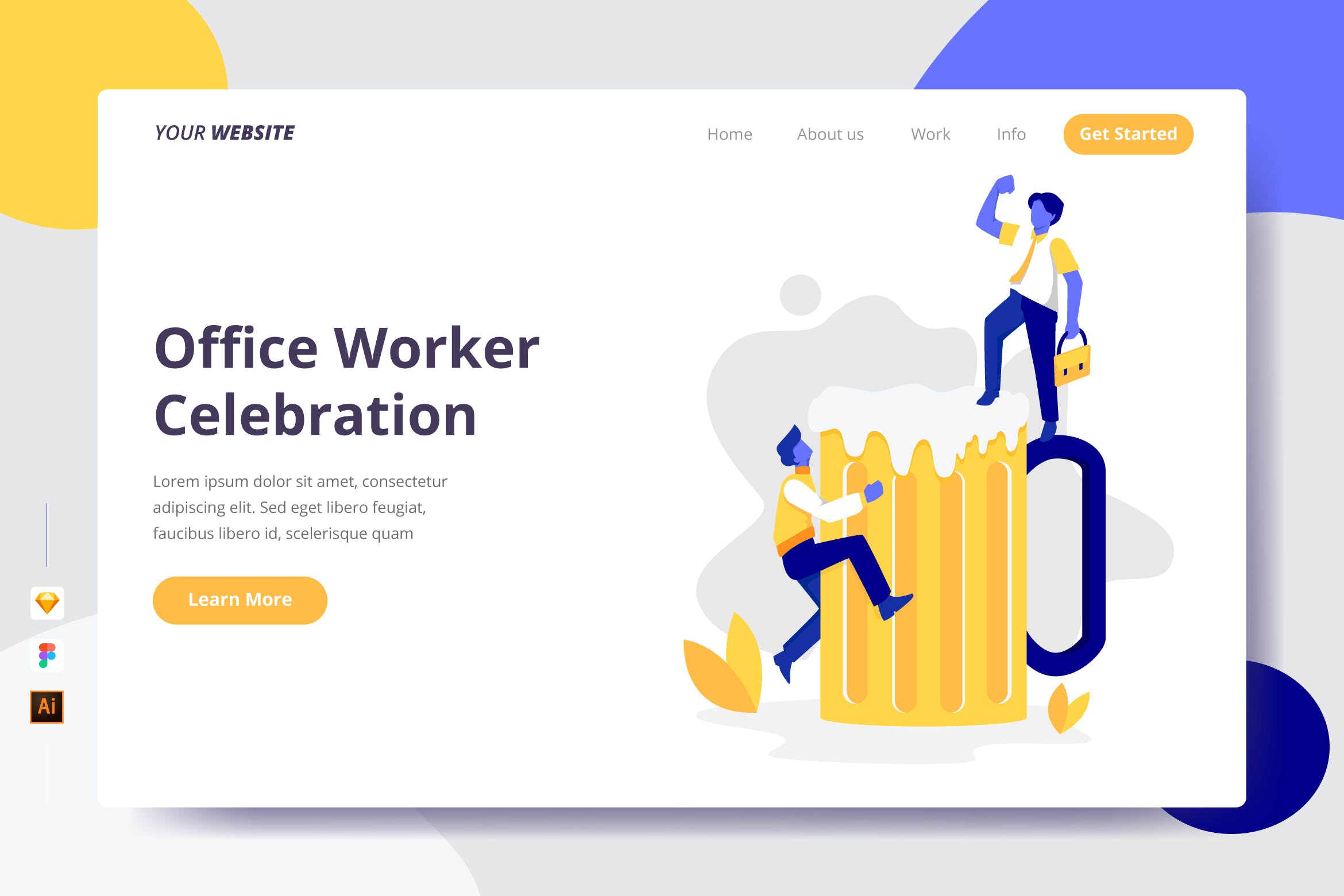 上班族庆祝活动主题插画网站着陆页设计素材库精选模板 Office Worker Celebration – Landing Page插图