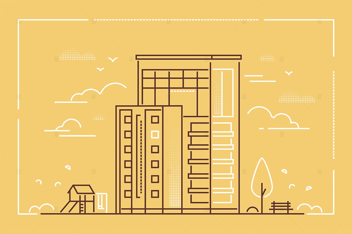 线条艺术现代建筑矢量插画素材库精选素材 Modern building – line design style illustration插图