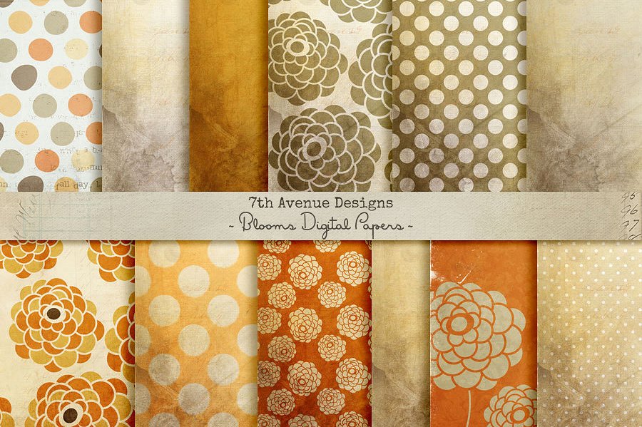 金箔花卉花纹图案数码纸张纹理 Blooms Digital Paper插图