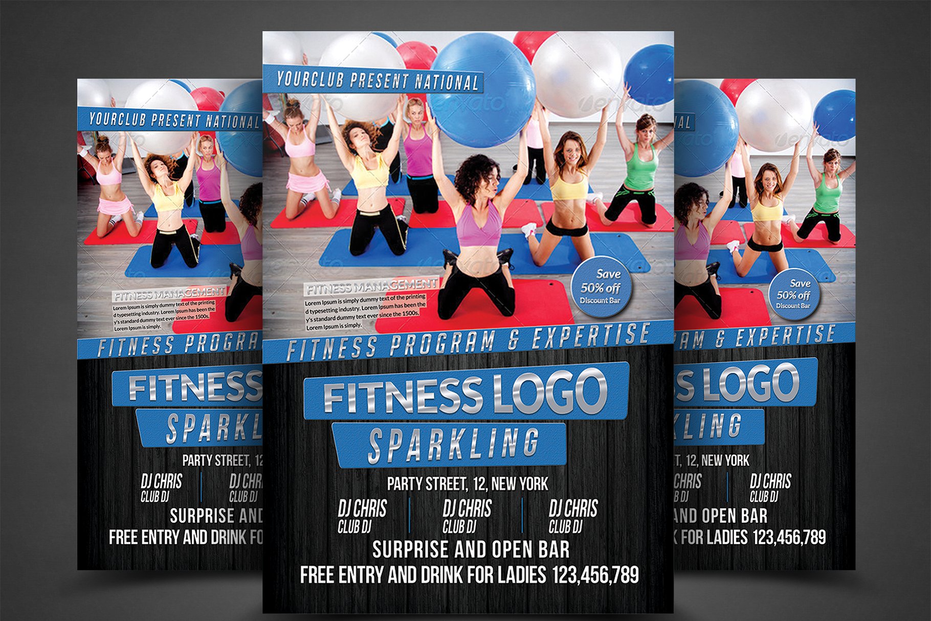健身房俱乐部传单打印模板 Fitness Flyer Print Templates插图