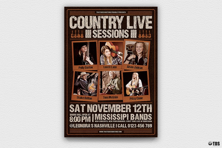 乡村音乐民谣演奏会宣传传单PSD模板 V6 Country Live Flyer PSD V6插图(1)