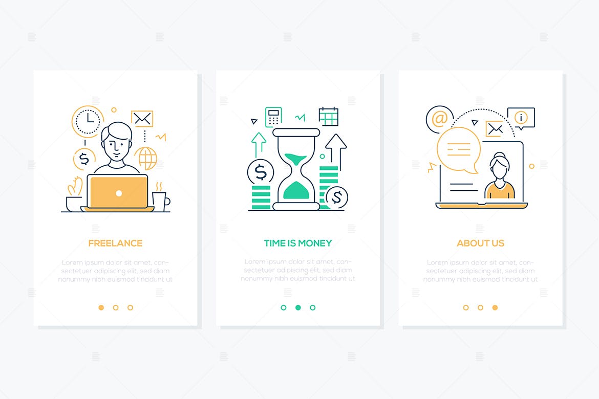 商业&金融主题线条设计风格网站APP启动页插画 Business and finance – line design style banners插图(1)