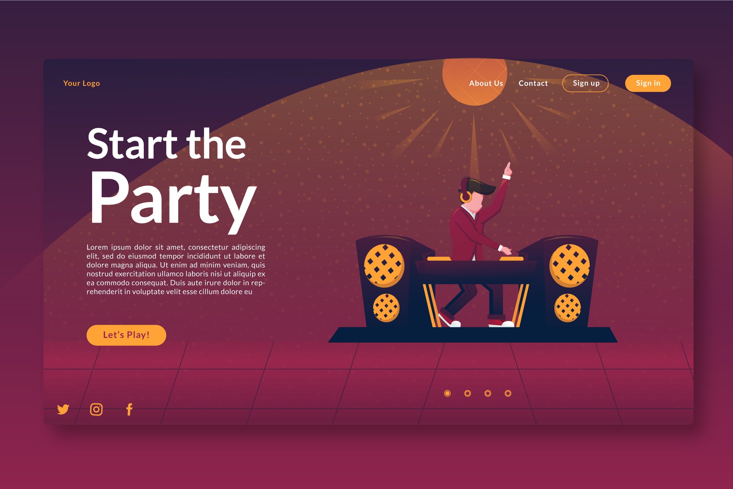 活动派对主题插画网站着陆页设计素材库精选模板 Start the Party – Landing page GR插图