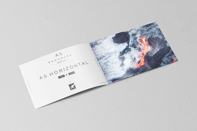 A5尺寸规格宣传册设计平铺视觉样机模板 Bi-Fold A5 Horizontal Brochure Mock-Ups Vol.1插图(5)