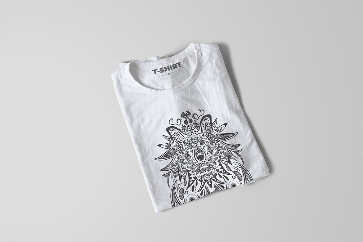 狼-曼陀罗花手绘T恤印花图案设计矢量插画素材库精选素材 Wolf Mandala T-shirt Design Vector Illustration插图(6)