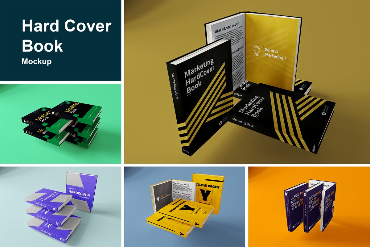 精装硬图书封面设计样机 Hard Cover Book MockUp插图