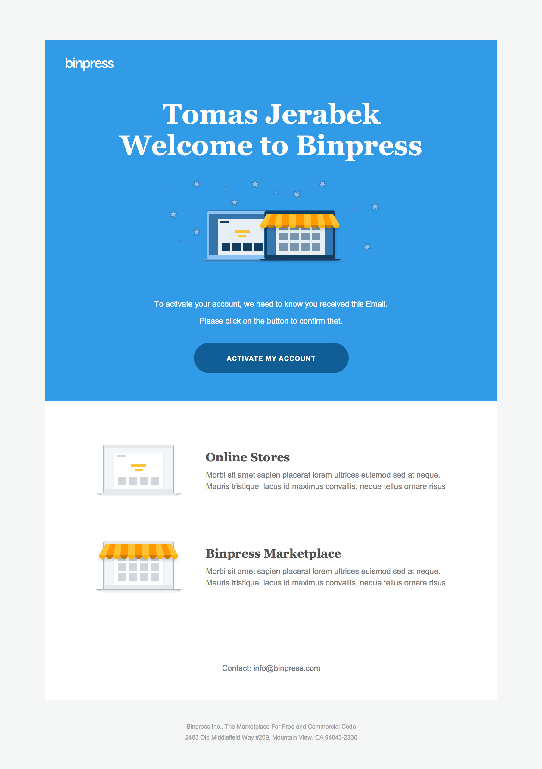 Binpress 欢迎邮件