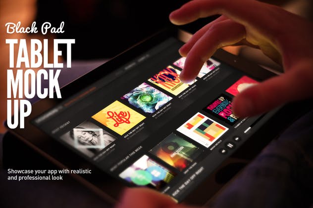 平板APP应用界面设计演示样机模板 Black iPad Tablet App UI Mock-Up插图(1)