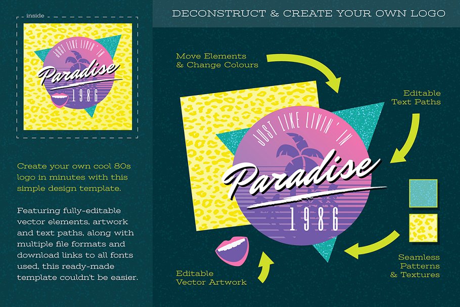 80年代感沙滩派对Logo设计 1980s Beach Party Logo Design插图