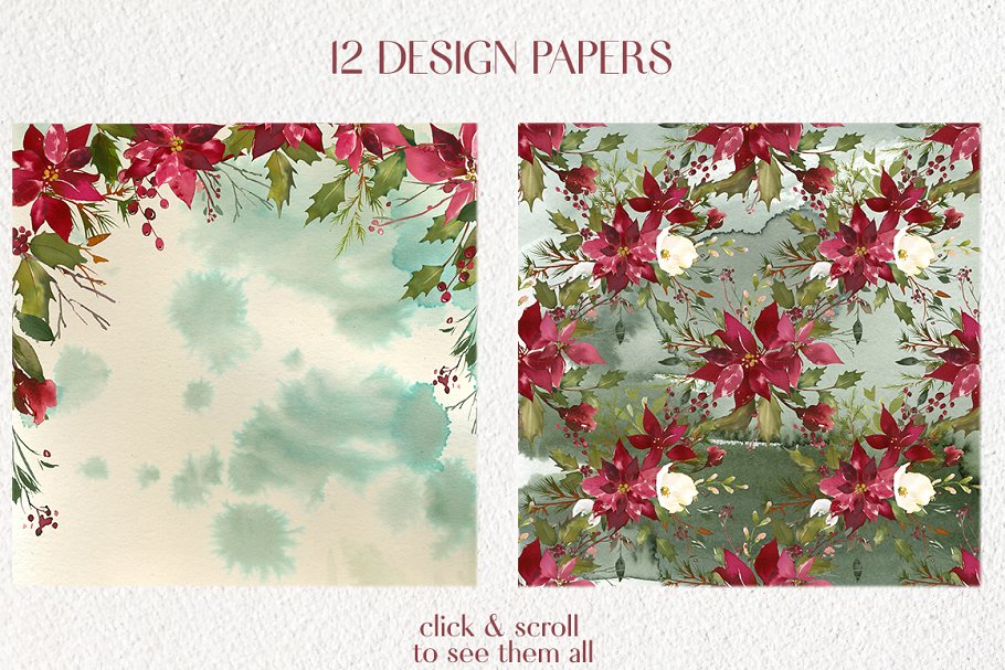 英式斯卡利特圣诞主题水彩素材包 Scarlett Christmas Watercolor Set插图(7)