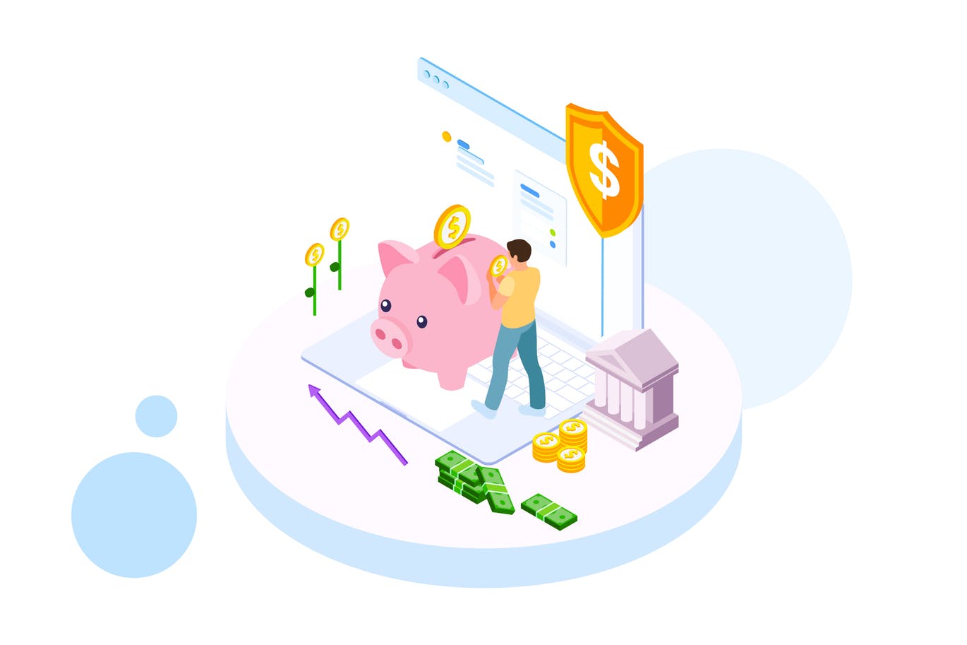 存钱计划金融业务场景矢量等距概念插画v2 Saving Money by Finance Isometric – FV插图