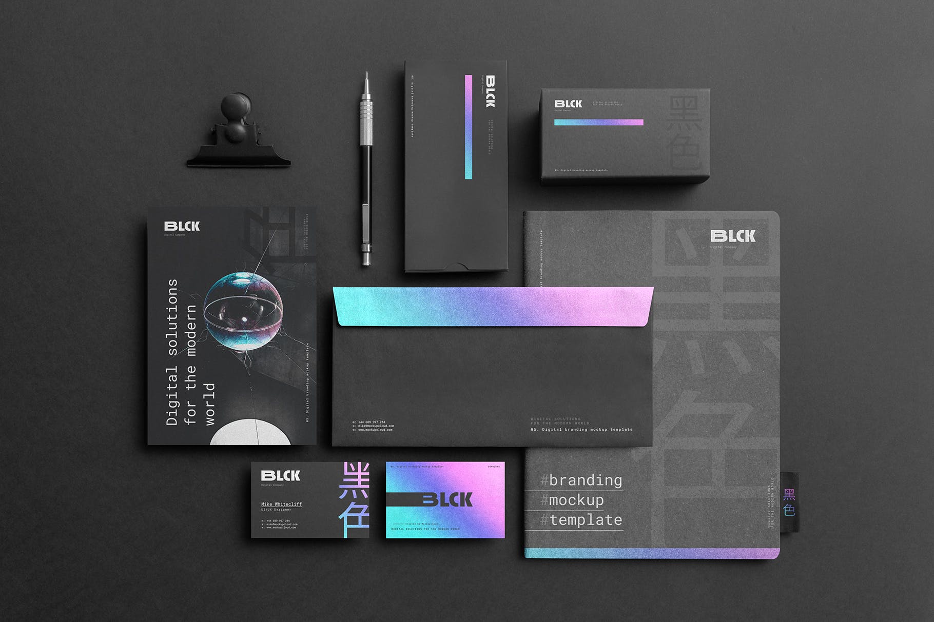 高端黑办公用品套装品牌VI设计效果图样机 Blck Branding Mockup Kit插图(2)