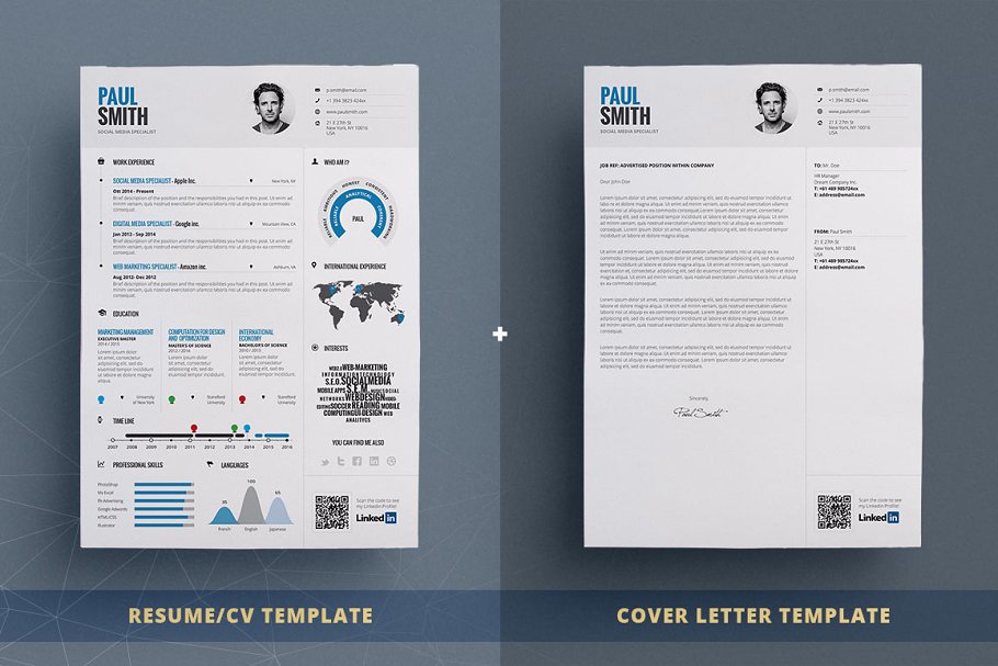 信息图表风格简历制作模板 Infographic Resume/Cv Template Vol.1插图(3)