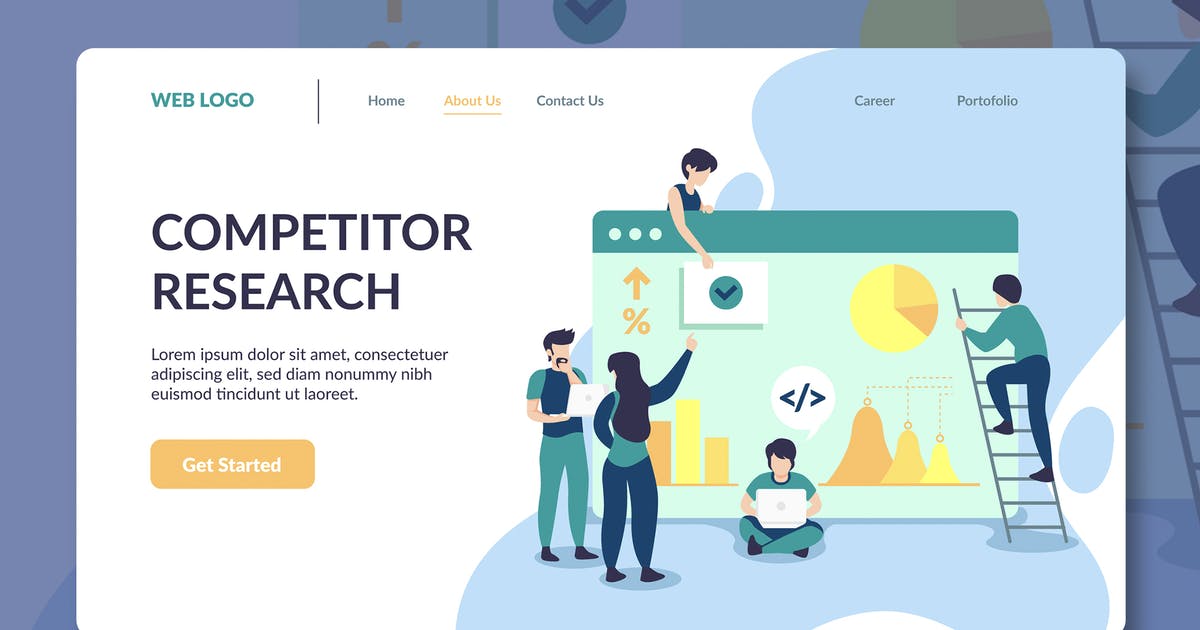 团队协作开发场景插画网站着陆页设计模板 Research Illustration Landing Page Template插图