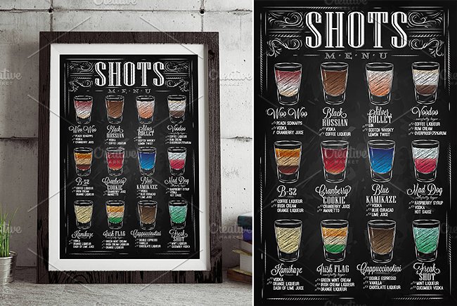 饮料冷饮海报式菜单模板 Poster Shots Menu插图(2)