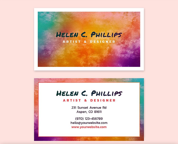 美丽现代的水彩名片模板 Watercolor Business Card Template 01插图