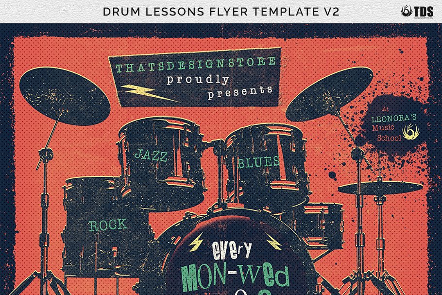 架子鼓培训宣传海报PSD模板 Drum Lessons Flyer PSD V2插图(7)