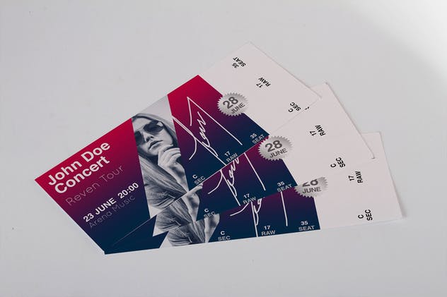 音乐会演出活动票券/入场券设计样机 Ticket Mock Up插图(1)