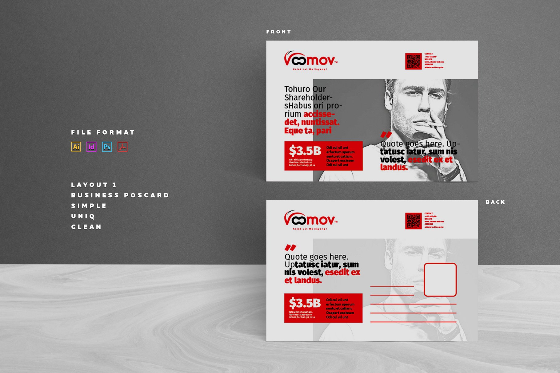 个性深红配色明信片设计模板 Postcard Design插图(1)