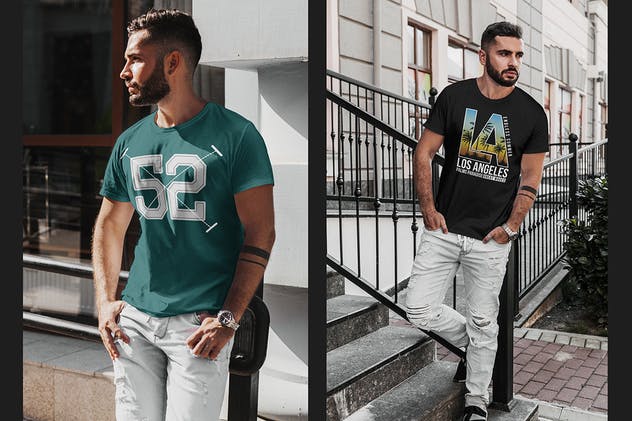 时尚男模T恤服装样机 T-Shirt Mock-Up Stylish Men插图(1)