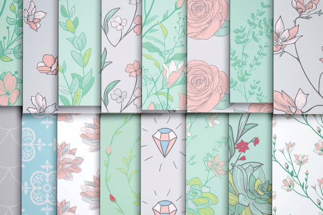 31组水彩花卉矢量图案合集 31 Floral Patterns Pack插图(4)