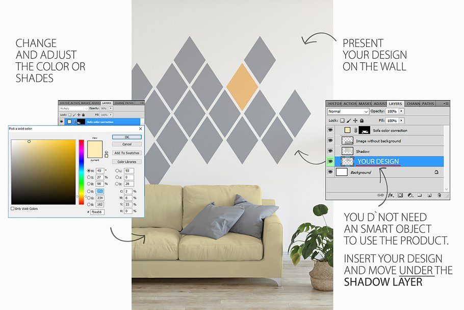家居室内墙纸&相框画框样机模板 Interior Wall & Frames Mockup – 4插图(1)