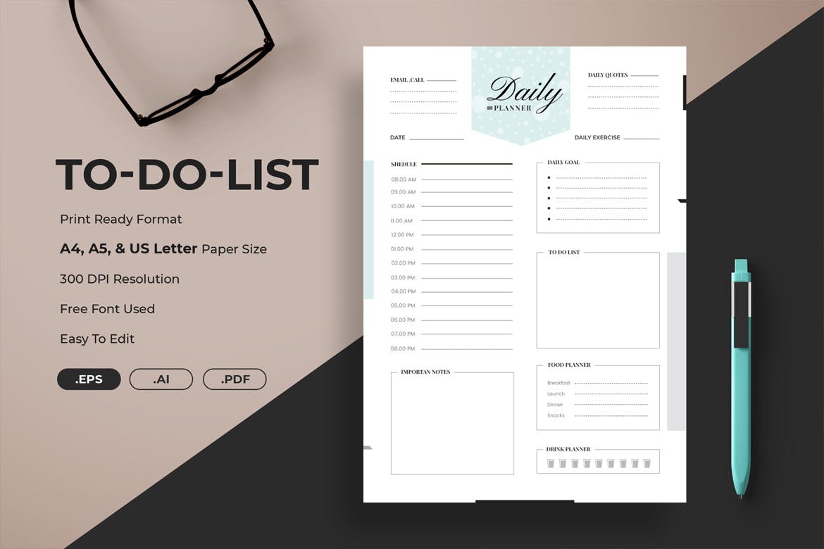 日常待办事项清单模板 Daily To-Do List Planner Daytimer插图(1)