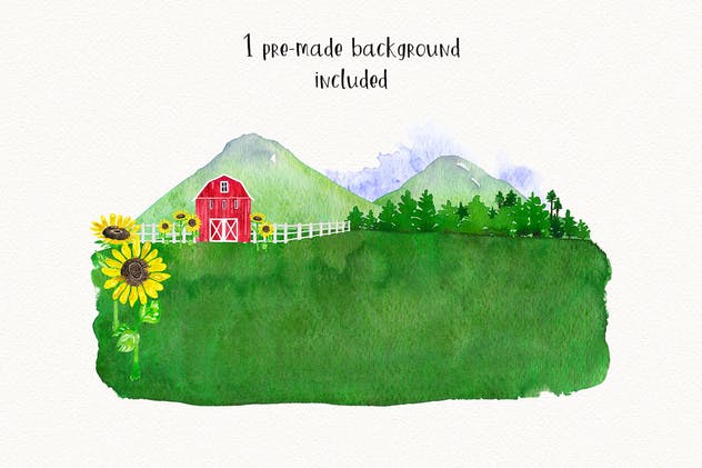 农场家畜动物水彩插画套装Vol.1 FARM ANIMALS watercolor set PART 1插图(3)