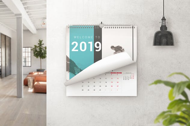 方形挂墙活页日历样机模板 Square Wall Calendar Mockups插图(2)