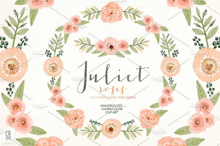 水彩珊瑚橄榄花环素材 Watercolor coral olive floral wreath插图