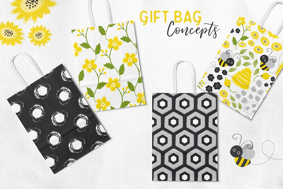 宝贝蜜蜂几何无缝矢量图案 Baby Bees Seamless Patterns插图(4)