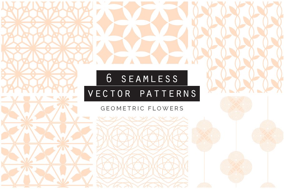 一套6种几何花卉无缝矢量图案  Geometric Flowers Patterns插图