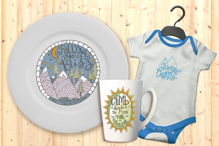 山脉元素手绘字母插画素材 Mountain Hand-Drawn Lettering插图(4)