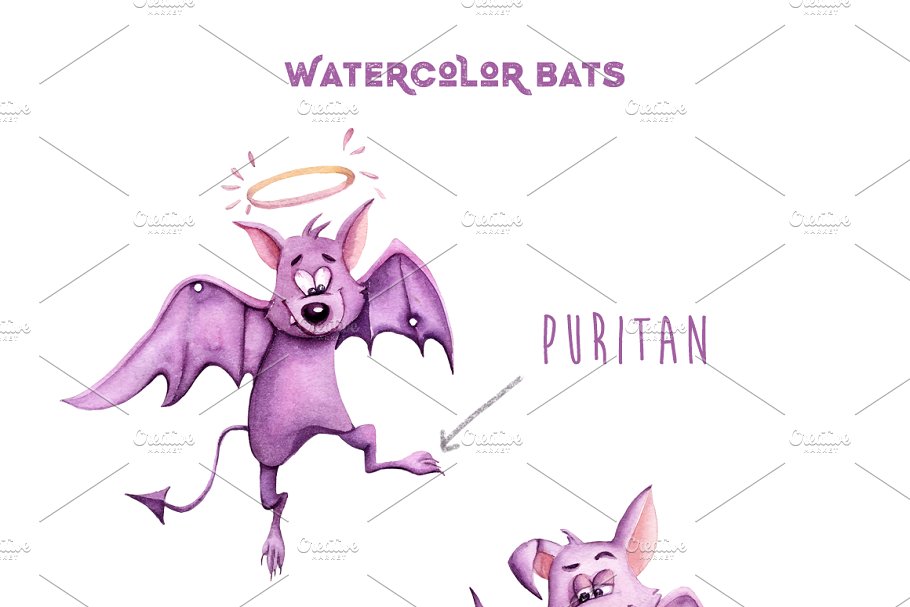 罪恶与万圣节水彩剪贴画素材 Watercolor Evil Scary Halloween插图(3)