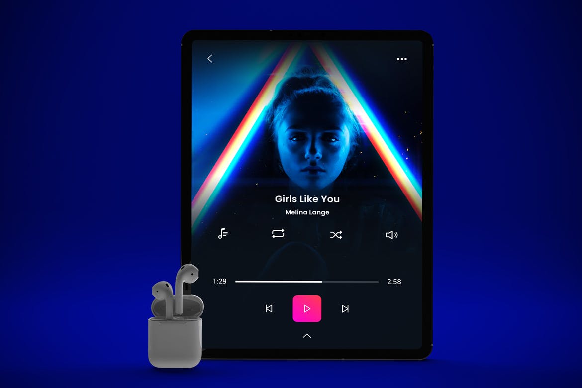 音乐APP界面设计效果图iPad Pro平板电脑样机模板 iPad Pro Music App插图(1)