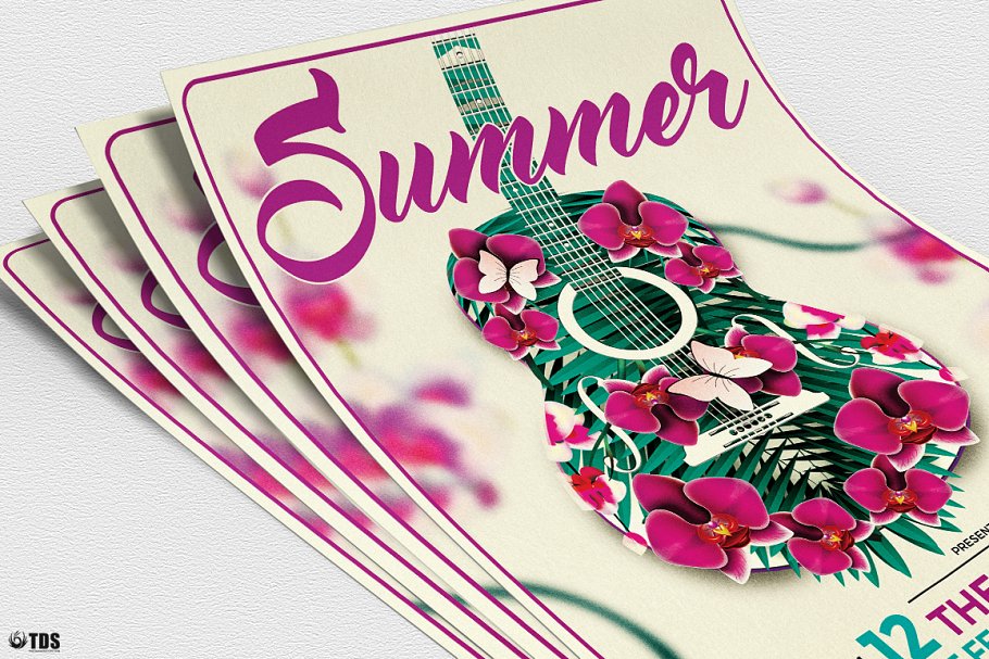 夏季吉他音乐会海报传单PSD模板 V1 Summer Unplugged Flyer PSD V1插图(4)